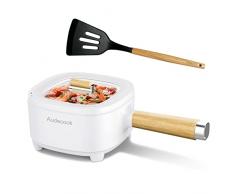 Audecook Padella elettrica 2L, Padella in Ceramica Antiaderente Aggiornata 24 cm,Multifunzione Pentola Elettrica Cuocipasta per Bistecca, Uova, Ramen, Farina davena, Zuppa (Bianco, Senza Vapore)