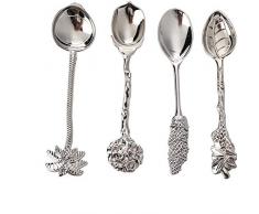 Cucchiaio da caffè, 4 pezzi Mini caffè vintage in lega Cucchiaino da tè Gelato Dessert Mescolando Stoviglie Cucchiaio da caffè fiore creativo per stoviglie Cucina, Caffè o Bar(Argento)