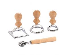 Navaris Set Accessori Tagliapasta 3X Stampi 1x Rotella - Kit Formine Taglia Pasta Fresca e Taglierina Raviolatrice - Stampo Ravioli Tortelli Biscotti