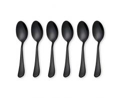 HOMQUEN Cucchiaini da caffè Nero cucchiaini, Mini cucchiai da Torta in Acciaio Inox, cucchiaino da Gelato, cucchiai per Dessert, Set di 6 (cucchiaini per caffè Nero)