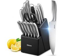 Yabano Set coltelli, 16 Pezzi Ceppo Coltelli Cucina, Coltelli Cucina, Acciaio Inossidabile Tedesco, Blocco in Legno