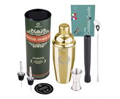 New 2023 Cocktail Shaker Oro Set Barman Professionale 750ml Acciaio Inox Completo Kit Accessori Ricettario Ebook Idea per Martini Gin Tonic Mojito Party Feste Aperitivo Bar Bartender e come Regalo