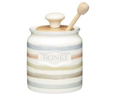 Kitchen Craft Classic Collection Striped Vaso di Miele in Ceramica con mestolo di Legno, 450 ml (16 FL oz) – Crema