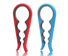 GreeSuit Apriscatole a Mano Apribottiglie apribile 2 scatola in gomma 4 in 1 bottiglia opener per diversi formati (rosso, azzurro)