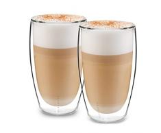 GLASWERK Bicchieri Latte Macchiato Bar per Caffe’,Te’, Cappuccino, Tazzine Caffe’ Vetro a Doppia Parete Trasparenti Antiscottature, Look Moderno, Presa Comoda, Lavabili in Lavastoviglie, 2 Pezzi 430ml