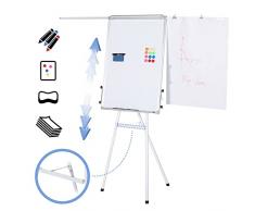 Lavagna a Fogli Mobili | con Cavalletto, 60 x 90 cm, Altezza Regolabile, 2 Bracci Estensibili, con Pennarelli, Magneti, 25 Fogli, Spugna | Lavagna Portablocco a Treppiede, Flipchart, Bacheca Magnetica