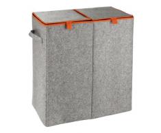 Wenko 3440402100 Portabiancheria DUO Feltro arancio - cesto della biancheria, 2 scomparti, 82 L, Feltro, 52 x 54 x 28 cm, Grigio