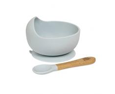 Ciotola e cucchiaio in silicone blu per bambini