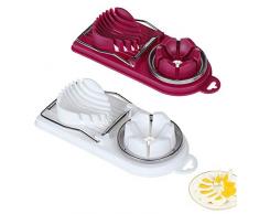 2 Pezzi Affettatrice per Uova, Taglia Uova Sode, Multifunzionale Velocemente 2 in 1 PP Affettatrici per Uova con Fili in Acciaio Inossidabile per Tagliare Uova Sode, Fragole, Kiwi (Bianco, Rosso)