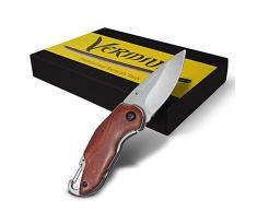 Coltellino portachiavi tascabile piccolo Professionale in acciaio Inox Giapponese VG10 al Cobalto, pieghevole, con moschettone e apri bottiglia. Lama 6 cm peso 102g temprato 62HRC