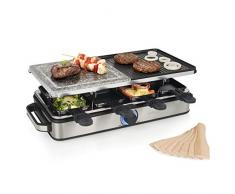 Princess Raclette Pietre e Alluminio Deluxe 8, 1400 W, Inossidabile, Acciaio Inox Spazzolato
