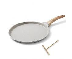 Bobikuke Padella per Crepes Ø25cm, Crepiera con Distributore di Impasti, Rivestimento Antiaderente - White
