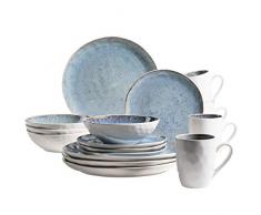 MÄSER Serie Frozen Servizio da tavola in Ceramica per 4 Persone, 16 Pezzi, con Forme organiche, Colore: Blu, Gres porcellanato