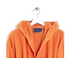 Caleffi - Accappatoio MINORCA per Adulti, Donna/Uomo/Unisex con Cappuccio, in Spugna 100% Morbido Cotone Idrofilo 400gsm, Lavabile in Lavatrice 40° + Asciugatrice, Taglia XL Colore ARANCIO