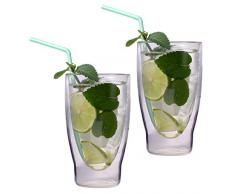 2 bicchieri XXL a doppia parete, per long drink/cocktail/tè freddo/succo e acqua, 370 ml, grandi bicchieri termici con effetto ondulato, marchio Feelino