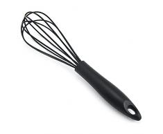 Frusta da Cucina, Frusta a Mano Silicone, con Manico Robusto e Confortevole, Resistente al Calore e Antiaderente, per Pane, Torte, Salse, Uova e Altro Ancora, Nero