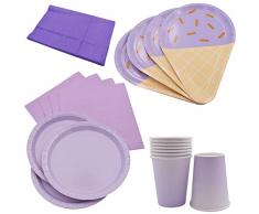 61PCS Ice Cream, riutilizzabile Forma di Gelato Piatti di Carta Tazze Forchetta Cucchiaino Piattino Tovaglia Baby Shower Forniture per Feste di Compleanno-Viola
