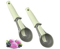 Cucchiaio Gelato Plastica, NALCY Paletta per Gelato, Set da 2 Pezzi di Gelato in Plastica con Grilletto Facile Palline Gelato Cucchiaio Polpette per Frutta e Anguria (Verde)