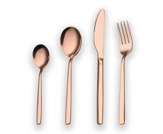 Berglander Set 24 Posate in Titanio Placcato Oro Rosa, Set di Posate in Rame da 24 Pezzi, Set di Posate in Rame Color Argento, Servizio per 6 (Rame Lucido)