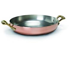 Tegame in Rame Liscio stagnato con Due Maniglie in Ottone Fuso, Diametro 280 mm