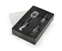 GMMH, Set da regalo con accessori per il vino, 6 pz, incl. cavatappi da sommelier, termometro, tappo, beccuccio, scatola in finta pelle, LN 16-9