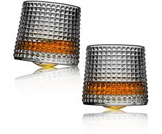 Minkabo bicchieri da whisky con decompressione ruotabili, set di 2 Whisky Bicchieri Per Liquore, Tumbler Rum Bicchiere Vino, Stile Classico Senza Stelo Calici,Vetro Cristallorum a scacchi (255ml)