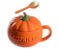 jojofuny Forma di Zucca Tazza di Acqua di Ceramica Tazza Tazza di Ceramica Condimento Condimento Pentola di caffè di tè Tazza di Latte Tazza Tazza di Zuppa con Coperchio Cucchiaio per