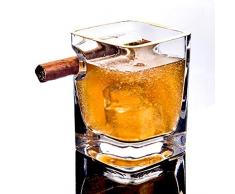 JAYLONG Bicchiere di Whisky con portaSigari, 2 Pezzi cornici doro 320ml Artigianale Piazza Birra Scotch Brandy Vino Rosso Tazze, per Gli Amanti di Sigarette Sigaro, casa e Bar,Goldenframex2
