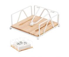 Portatovaglioli piatto con base in legno, portatovaglioli da cucina in metallo con braccio di tensione ponderato, porta tovagliolo piatto per sala da pranzo, bar, 17,8 x 6,8 cm