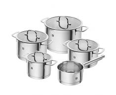 ZWILLING TrueFlow Set di pentole, 5 Pezzi, Acciaio inox, Con fori integrati nel coperchio, Anche per piani a induzione, Argento