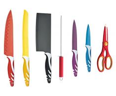 Coltelli MC Garante con ceppo girevole set 8 pezzi, super taglienti, coltelli acciaio con manici antiscivolo