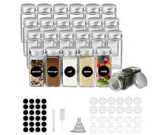Miiepls 24 Pezzi Barattoli Spezie, 120ml Barattoli Portaspezie in Vetro, Vasetti Spezie di Quadrate con Setaccio, Etichette, Spazzola, Lmbuto, Contenitori Spezie per Cucina - 10,5x4,5 cm