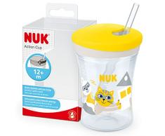 NUK 10255601, Action Cup bicchiere con riutilizzabile cannuccia per bambini, 12+ M, Coperchio con chiusura ad avvitamento e cannuccia morbida, A prova di perdite e lavabile, Senza BPA, 230ml, giallo