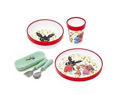 damaloo Bing Set Svezzamento Prima Pappa Antiscivolo con Posate. Piattino pappa svezzamento, ciotola, tazza, posate con custodia. Set pappa bambina riutilizzabile 5 pz - BPA Free
