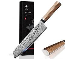 FUJUNI Coltello Cucina Damasco Kiritsuke Coltello Damasco 20CM - 67 Strati VG10 Acciaio al Carbonio Alto- Coltello da Cucina Professionale con Manico in Legno Naturale