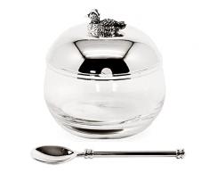 Edzard Barattolo marmellata in Vetro Anatra, Altezza 10 cm, Placcato in Argento pregiato, Altamente lucidato