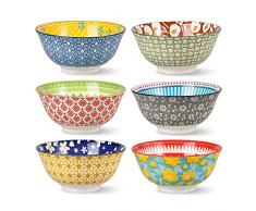Ciotola Colazione Cereali Ceramica - Set di 6 Scodelle Zuppa Cucina Colorate 700 ml - Porcellana per Insalata | Poke | Ramen | Minestra | Macedonia | Riso | Porridge | Brodo - 15,7 cm