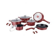 ROYALTY LINE SET 14 PEZZI IN PIETRA PENTOLE PADELLE , MODELLO RL-ES2014M - ROSSO BORGOGNA, PADELLE CON MANICO A SGANCIO RAPIDO