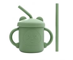 Tazza per Bambini in Silicone, 200 ml Bicchiere di Allenamento con Cannucce e Manici Baby Training Cup per Microonde e Lavastoviglie, Senza BPA, 9+ Mesi, Verde