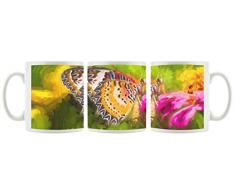 farfalla colorata sul fiore rosa, tazza motivi in ??bianco 300ml ceramica, grande idea regalo per ogni occasione. La tua nuova tazza preferita per caffè, tè e bevande calde.