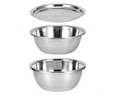 Set di Ciotole per Grattugia Multiuso, Grattugia in Acciaio Inox in Tre Pezzi, Perfetta per Affettare, Lavare Frutta e Verdura, Filtrare Lacqua