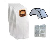 Kit 6 Sacchi/Sacchetti (Microfibra) + 6 Profumini + Filtro Motore per aspirapolvere Vorwerk Folletto Kobold VK 140, 150, VK140, VK150