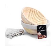 Cestino rotondo da lievitazione Cestino per il pane Banneton Brotform per Pane e impasti Proofing Rising Rattan ciotola Cestino per la Prova del Pane Cestini per la Cottura del Pane 22cm(2 Pack)