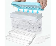 Ghiaccio Stampo in Alimentare, Stampo Ghiaccio con Coperchio, Rilascia Tutti i Cubetti Ghiaccio in un Secondo, senza BPA, 64 Stampi Ghiaccio (Blu Ice Maker)