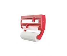 Leifheit Parat F2 ComfortLine Portarotoli per 3 rotoli, Taglia rotoli con ripiano portaspezie, Portarotolo cucina carta, pellicola, alluminio, rosso
