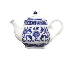 ufengke 22oz Teiera in Porcellana Blu e Bianca,Teiera in Ceramica per tè Kungfu,Fiori Blu Caffettiera in Ceramica