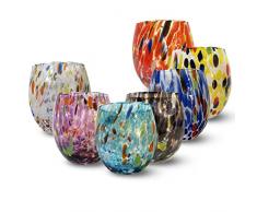 Gocce di Murano set 12 bicchieri da vino Pioggia Arcobaleno in vetro di Murano soffiato 200 ml lavorazione a mano colorati confezione 12 calici per vino eleganti e preziosi (Personalizzato, 12)