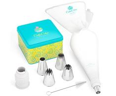 Cukkicakes Kit Pasticceria Professionale (7 Pezzi): Sac a Poche Riutilizzabile + 4 Beccucci Grandi XL (849, 869, 829, 808), Bocchette per Decorare Cupcakes, Torte, Zeppole - Made in Korea & Japan