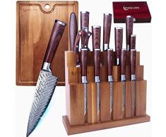 Hoablorn Set di coltelli con Blocco,15 Pezzi coltello damasco set, 5 pezzi per vini set, Coltelli Cucina Professionali Chef, set di coltelli per la cucina Set di coltelli, per famiglia e chef