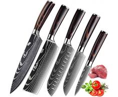 MDHAND Set di coltelli da cucina professionale, set di coltelli da chef tedeschi in acciaio inossidabile con coperchio (5PCS)